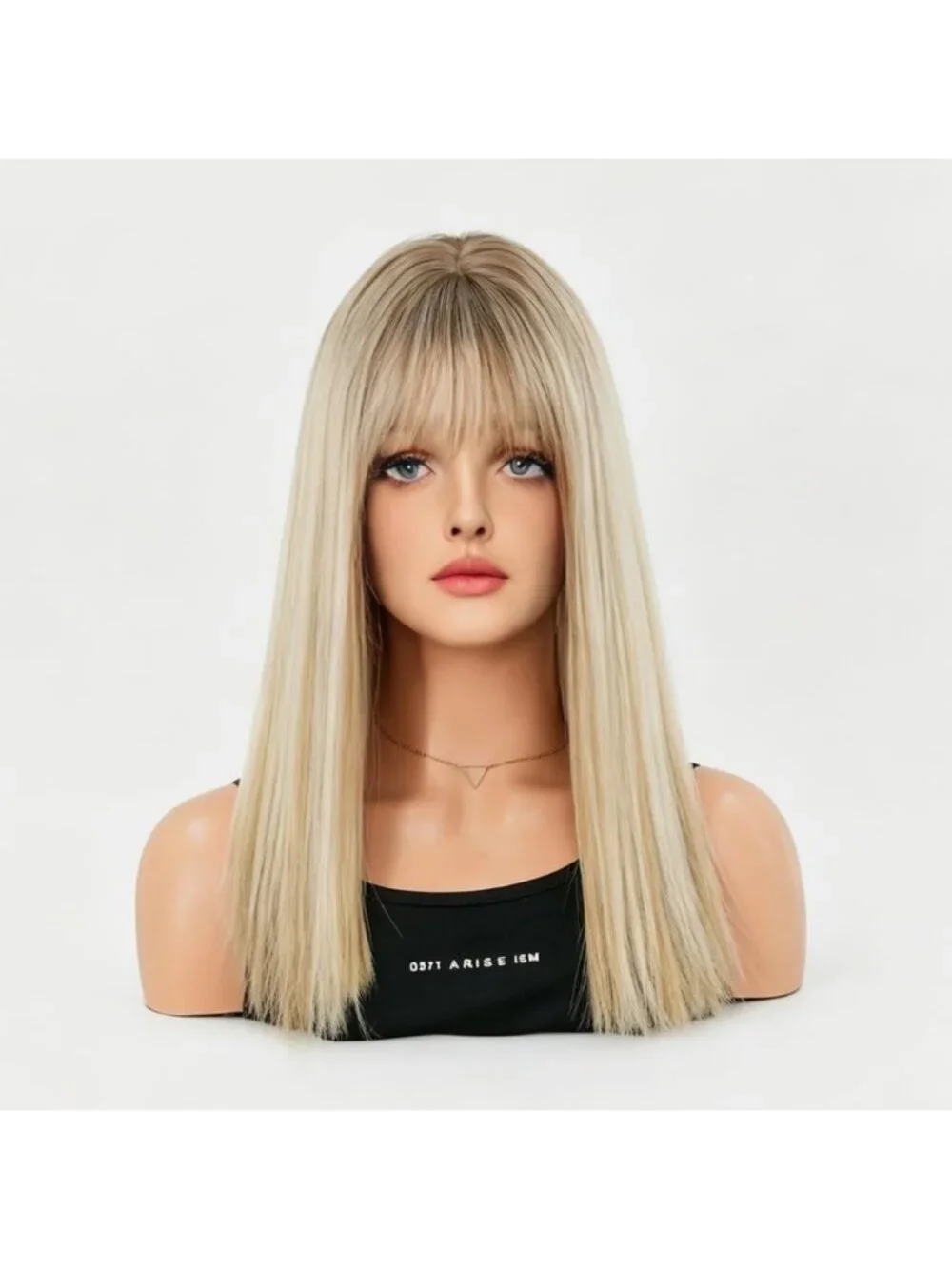 Women's Light Golden Heat Resistant Synthetic Fiber Long Straight Wigs Bangs